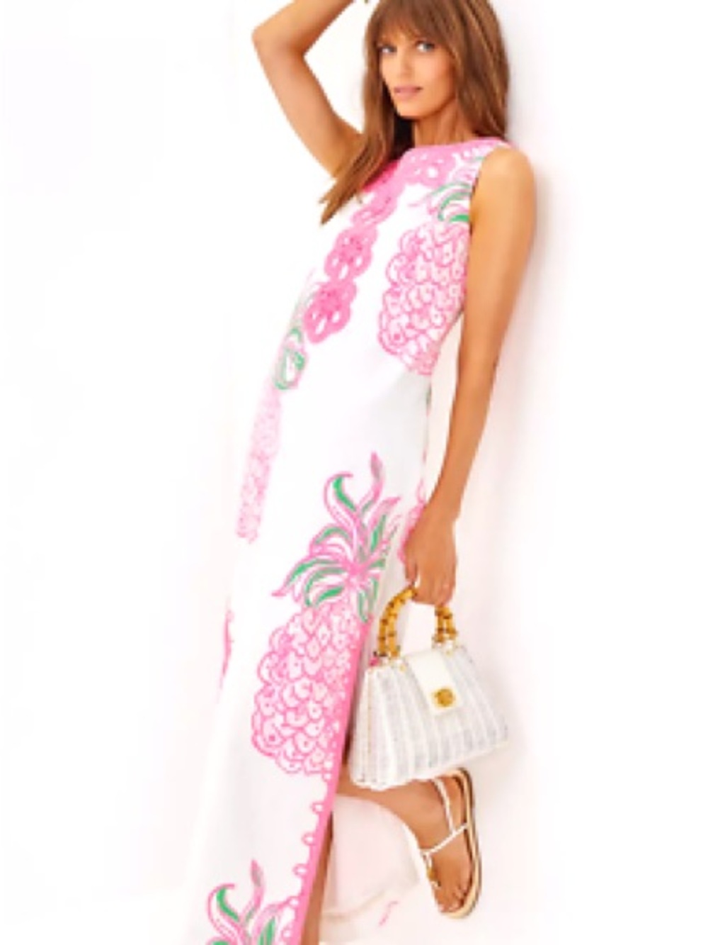 Lilly Pulitzer Marleigh Maxi Shift Dress Size 6 Pink Pineapple Lace Resort - Picture 4 of 14